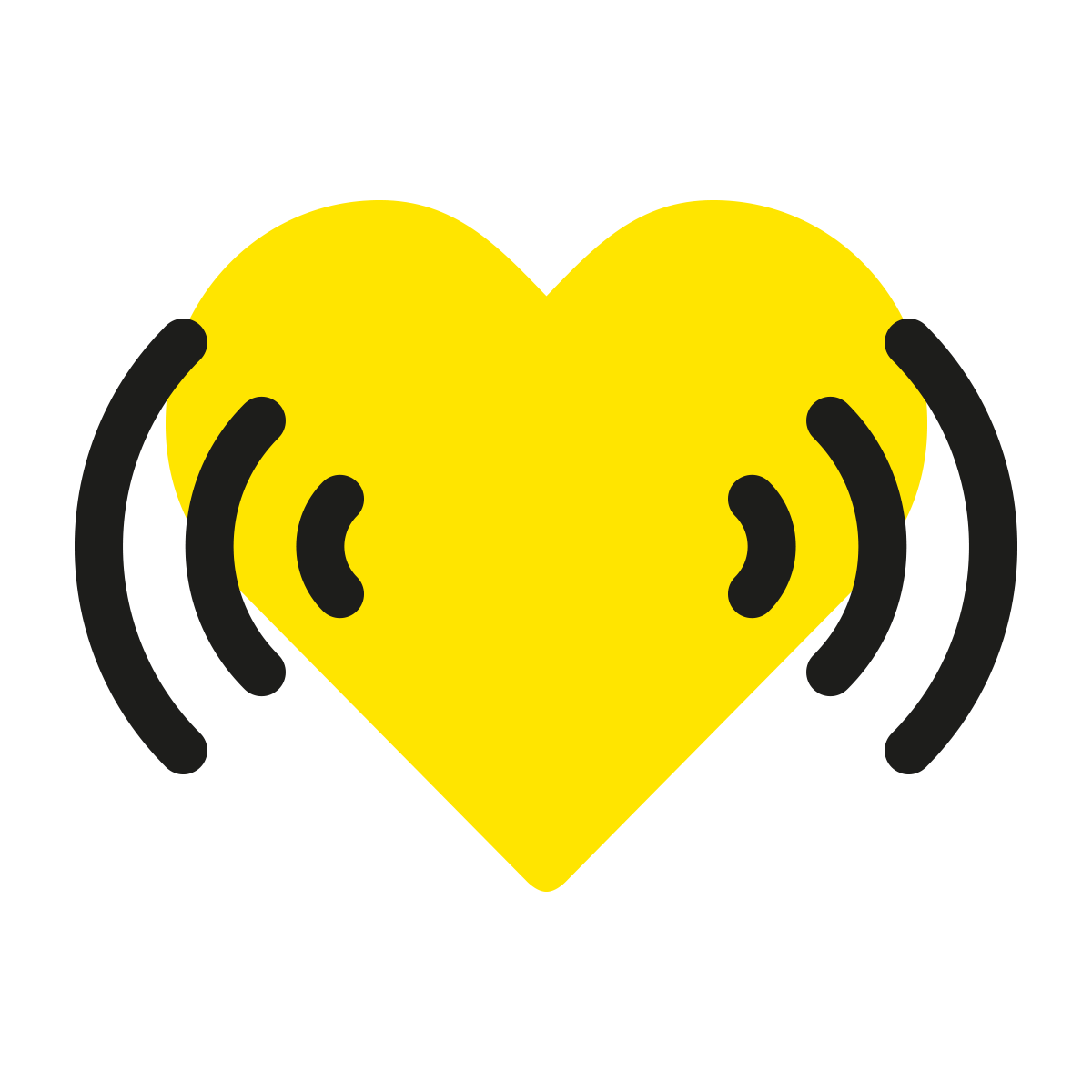 Logo für den Sound der BVG. Das gelbe Herz in der Mitte und rechts und links gebogene Linen.